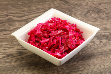 Marinated red cabbage in the bowl