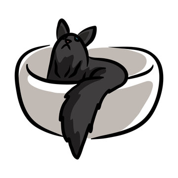 Fluffy Black cat clip art logo illustration