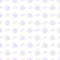 Cute seamless pattern with illustrations in the style of line art on the theme of nature