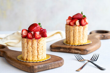 Strawberry cake. Strawberry log cake on a white background. Bakery products. close up