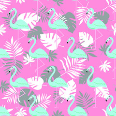 seamless background with birds flamingo - 498881486