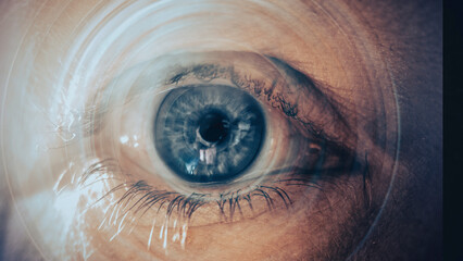 Close up of a Blue Human Eye with a 3d Overlay effect
