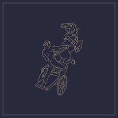 greek god apollo line art template vector illustration design. minimalist god apollo riding horse carriage marble base