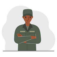 The profession of a soldier. A man in military uniform. Army and military concept. Vector
