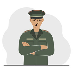 The profession of a soldier. A man in military uniform. Army and military concept. Vector flat illustration