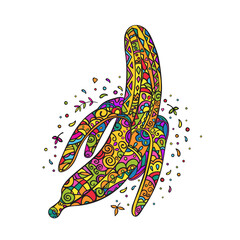 Banana fruit. Bright multicolored hand drawn doodle style isolated icon on white background.