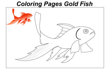 Coloring pages. Marine wild animals. ittle cute baby goldfish underwater. illustration in a cartoon style for a coloring book