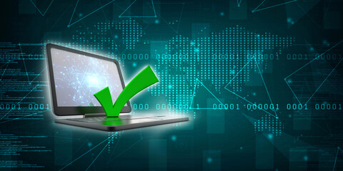 3d illustration Checkbox Tick on laptop