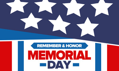Memorial Day in United States. Remember and Honor. Federal holiday for remember and honor persons who have died while serving in the United States Armed Forces. Celebrated in May. Vector poster
