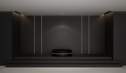 3d rendering interior scene, Podium with lighting on dark background.
