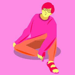 Fototapeta na wymiar illustration of a person in a pink shirt with glasses