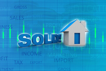 3d rendering House with sold text