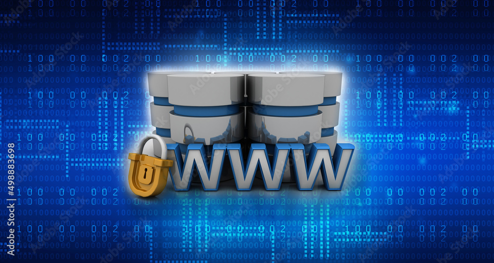 Poster 3d rendering padlock with www near database