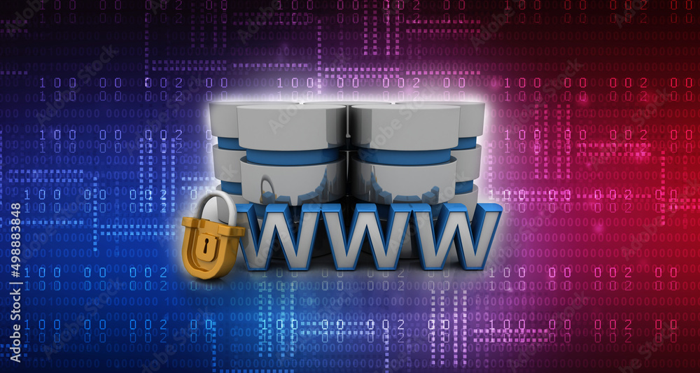 Poster 3d rendering padlock with www near database