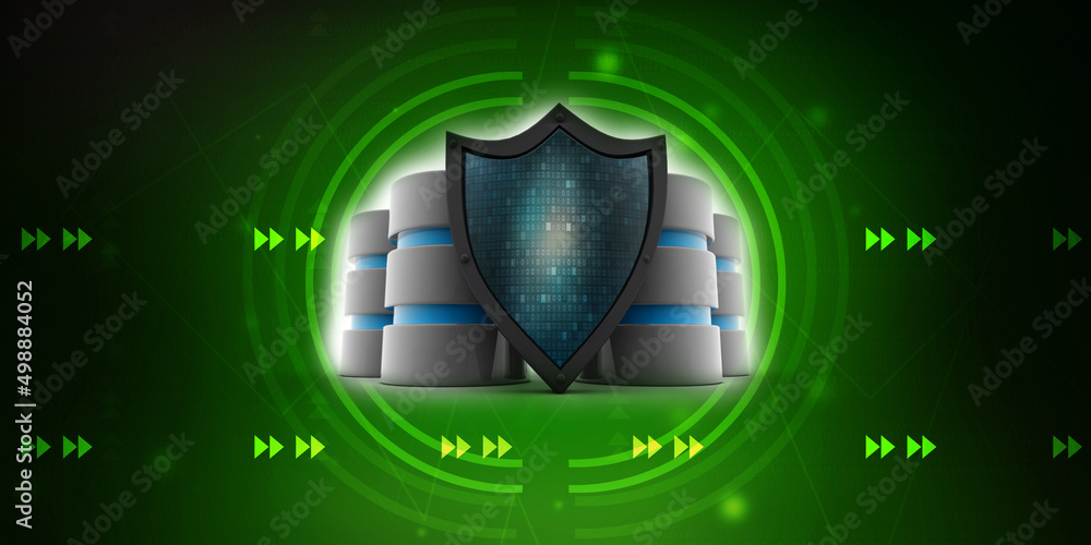 Poster 3d rendering database and computer data security concept