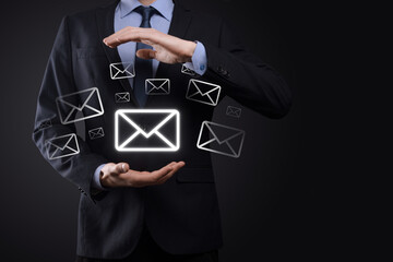 Email marketing and newsletter concept.Contact us by newsletter email and protect your personal information from spam mail concept.Scheme of direct sales in business. List of clients for mailing.