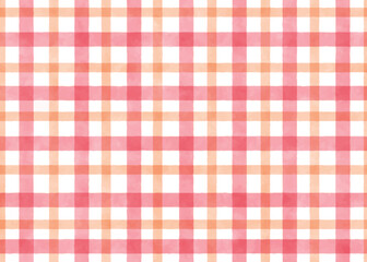 red and orange peach watercolor plaid repeat seamless pattern