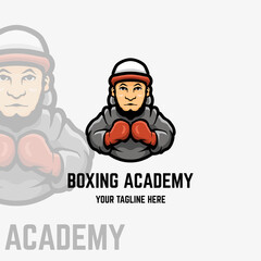 Boxing academy cartoon mascot logo template