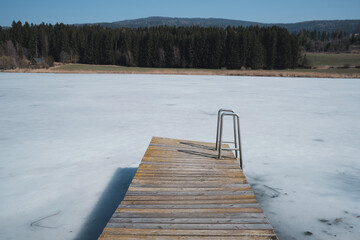 wooden bridge over the lake