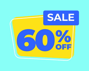 60% off tag sixty percent discount sale blue letter yellow background