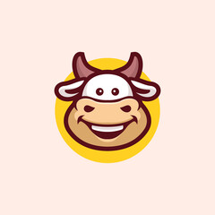 Cow cute cartoon mascot logo vector