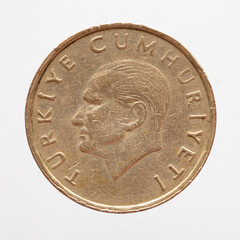 Turkey - circa 1996: a 5 kurus coin of Turkey showing a portrait of Turkey's founder Mustafa Kemal Ataturk