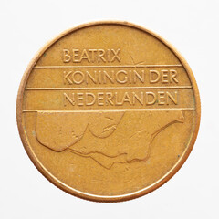 Netherlands - circa 1991: a 5 cent coin of Netherlands showing a portrait of Queen Beatrix. Text:...