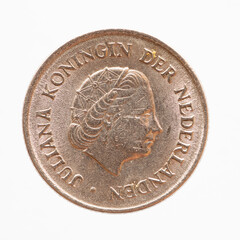 Netherlands - circa 1977: a 25 cent coin of the Netherlands showing a the portrait of Queen Juliana of the Netherlands