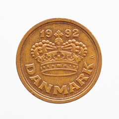 Obraz na płótnie Canvas Denmark - circa 1992: a 50 ore coin of denmark showing the crown with cross of Queen Margrethe II of Denmark