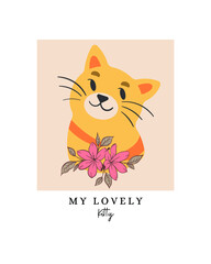 Cream Illustration Cat Canvas Print