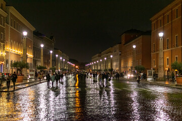 Crowded Street in Front of St. Peter's Square for the Holidays, Italy