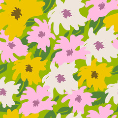 Bright floral pattern. Large stylized flower buds. Seamless background for printing on fabric, wrapping, textile, paper, wallpaper. Vector illustration, hand drawn
