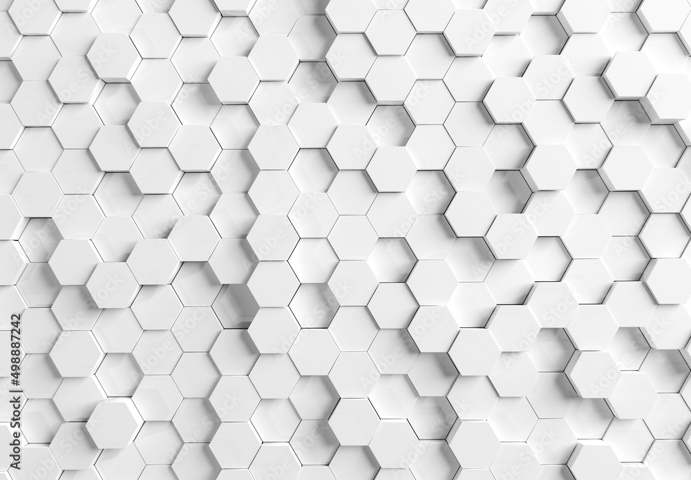 Leinwandbilder Hexagons background pattern on textured metallic surface. Abstract hexagonal honeycomb graphic wallpaper 3D rendering