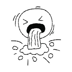 Sickening emoji. Puking face. Angry anger doodle comment. Nasty sketch. Vector illustration on a white background.