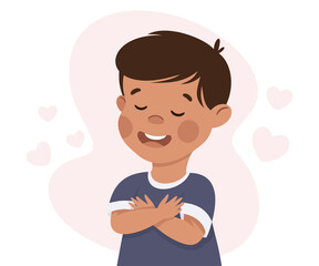 Self-love with Little Boy Admiring Himself Loving His Appearance Vector Illustration