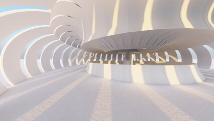 Futuristic architecture background design columns in interior 3d render