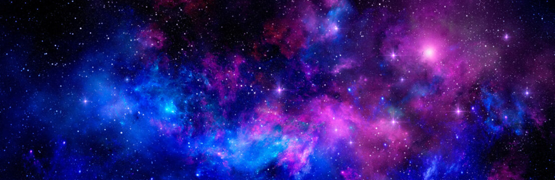 Cosmic background with starry sky and colorful nebula