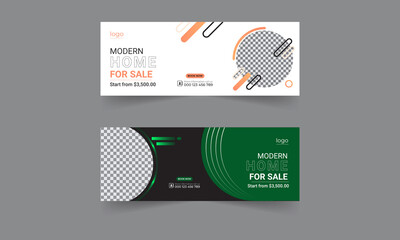 Real estate social media cover banner modern webinar for home sale branding, business cover template geometric shape design for attractive abstract elements post background space for web banner design
