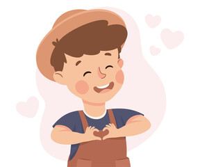 Self-love with Little Boy in Hat Admiring Himself Loving His Appearance Vector Illustration