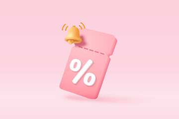 online shopping tag price 3d render vector, discount coupon of cash for future use. sales with an excellent offer 3d for shopping online, Special offer promotion on price tags on pink background - obrazy, fototapety, plakaty
