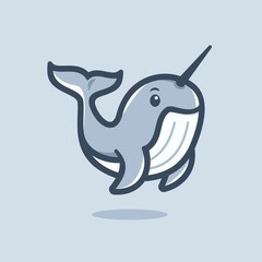 narwhal cartoon mascot design. cetacean whale with horn vector Illustration. cute narwhal logo icon © Ramosh Artworks