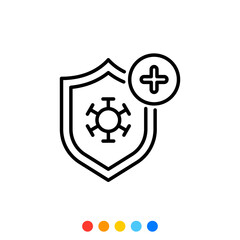 Shield linear icon with virus symbol, Vector.