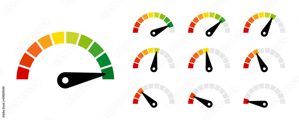 Poster gauge element from red to green vector illustration. speedometer icon set.