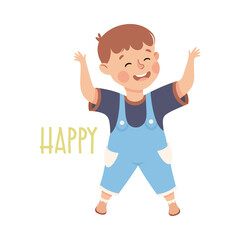Little Boy Showing Sense of Happiness Jumping with Joy and Cheering Vector Illustration