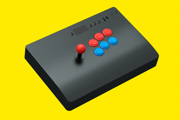 Vintage arcade stick with joystick and tournament-grade buttons on yellow