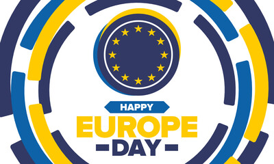 Europe Day. Annual public holiday in May. Is the name of two annual observance days - 5 May by the Council of Europe and 9 May by the European Union. Poster, card, banner and background. Vector