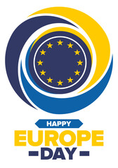 Europe Day. Annual public holiday in May. Is the name of two annual observance days - 5 May by the Council of Europe and 9 May by the European Union. Poster, card, banner and background. Vector