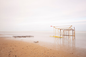 Beach without people in Lara near Antalya in Turkey. Asia Minor