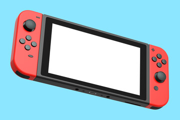 Realistic video game controllers attached to mobile phone on blue background © Vasyl Onyskiv