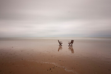 Beach without people in Lara near Antalya in Turkey. Asia Minor